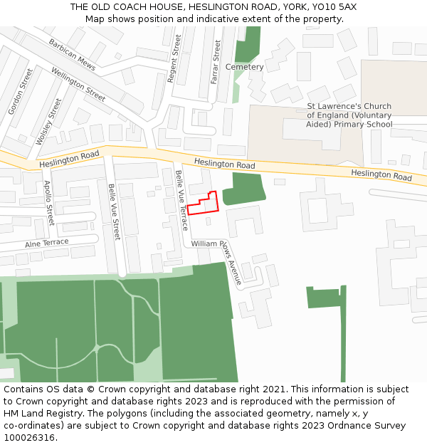 THE OLD COACH HOUSE, HESLINGTON ROAD, YORK, YO10 5AX: Location map and indicative extent of plot