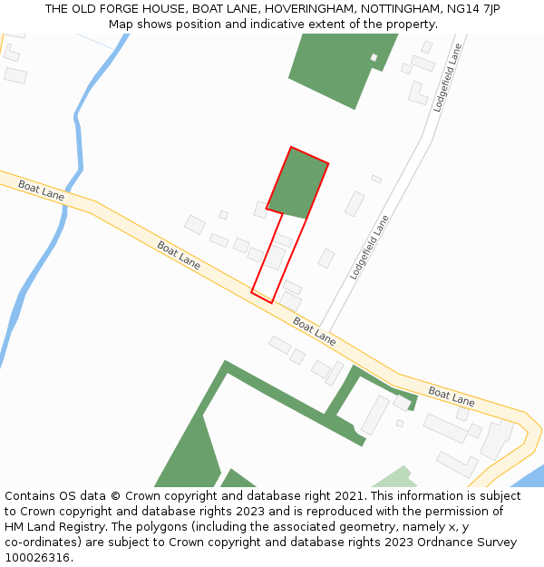 THE OLD FORGE HOUSE, BOAT LANE, HOVERINGHAM, NOTTINGHAM, NG14 7JP: Location map and indicative extent of plot