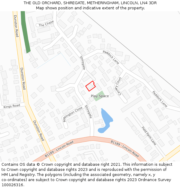 THE OLD ORCHARD, SHIREGATE, METHERINGHAM, LINCOLN, LN4 3DR: Location map and indicative extent of plot