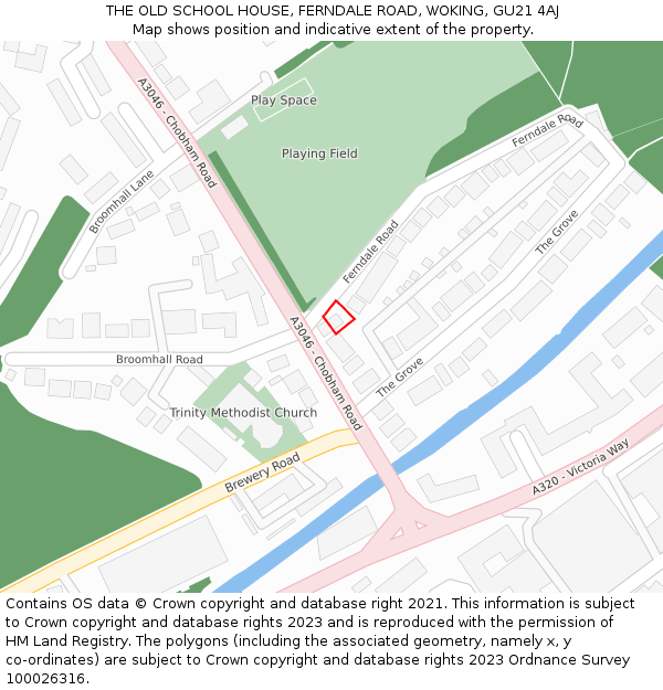 THE OLD SCHOOL HOUSE, FERNDALE ROAD, WOKING, GU21 4AJ: Location map and indicative extent of plot