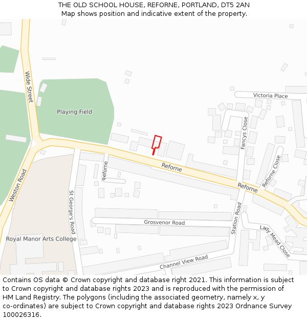 THE OLD SCHOOL HOUSE, REFORNE, PORTLAND, DT5 2AN: Location map and indicative extent of plot