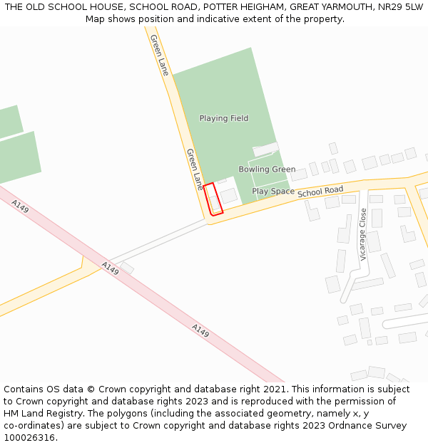 THE OLD SCHOOL HOUSE, SCHOOL ROAD, POTTER HEIGHAM, GREAT YARMOUTH, NR29 5LW: Location map and indicative extent of plot