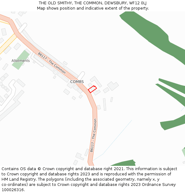 THE OLD SMITHY, THE COMMON, DEWSBURY, WF12 0LJ: Location map and indicative extent of plot