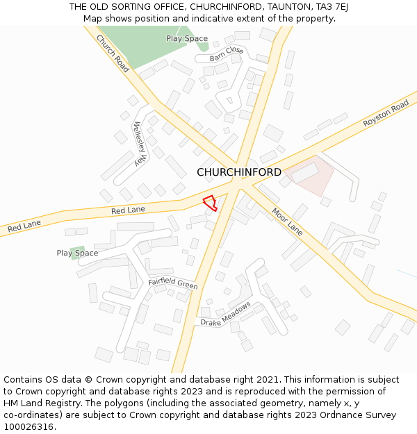 THE OLD SORTING OFFICE, CHURCHINFORD, TAUNTON, TA3 7EJ: Location map and indicative extent of plot