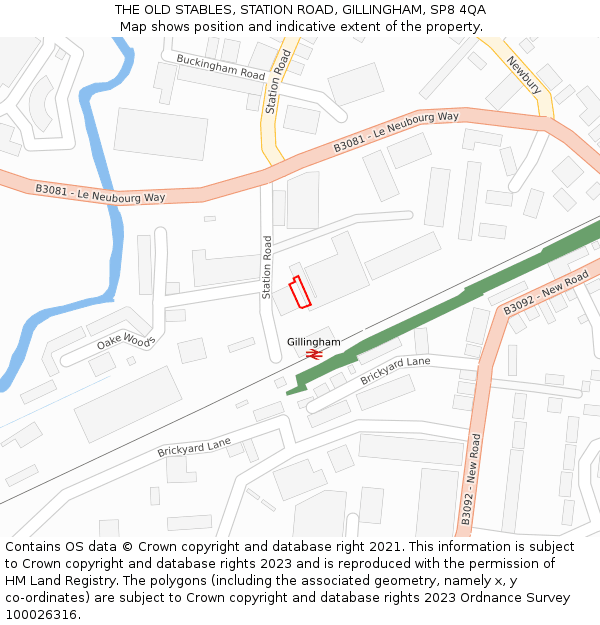 THE OLD STABLES, STATION ROAD, GILLINGHAM, SP8 4QA: Location map and indicative extent of plot