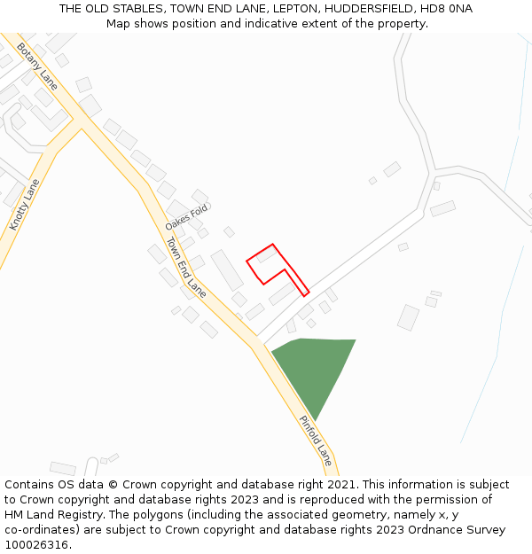THE OLD STABLES, TOWN END LANE, LEPTON, HUDDERSFIELD, HD8 0NA: Location map and indicative extent of plot