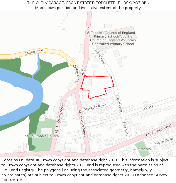 THE OLD VICARAGE, FRONT STREET, TOPCLIFFE, THIRSK, YO7 3RU: Location map and indicative extent of plot