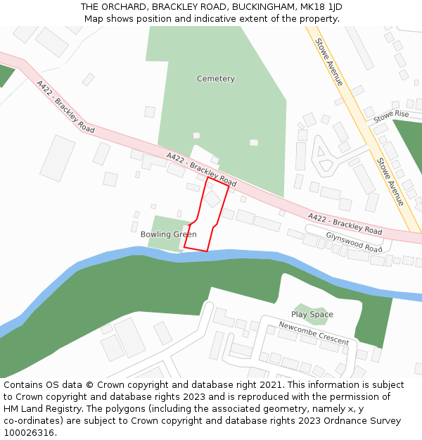 THE ORCHARD, BRACKLEY ROAD, BUCKINGHAM, MK18 1JD: Location map and indicative extent of plot