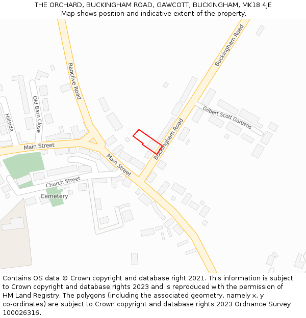 THE ORCHARD, BUCKINGHAM ROAD, GAWCOTT, BUCKINGHAM, MK18 4JE: Location map and indicative extent of plot