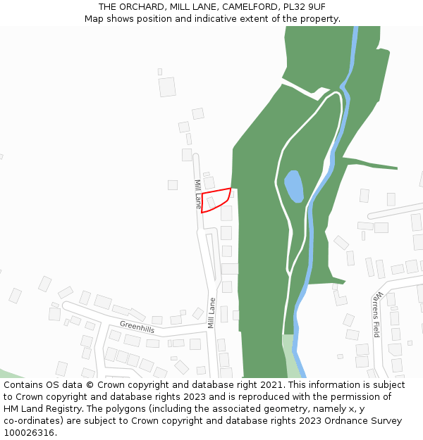 THE ORCHARD, MILL LANE, CAMELFORD, PL32 9UF: Location map and indicative extent of plot