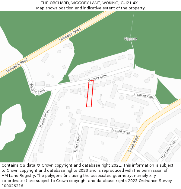 THE ORCHARD, VIGGORY LANE, WOKING, GU21 4XH: Location map and indicative extent of plot