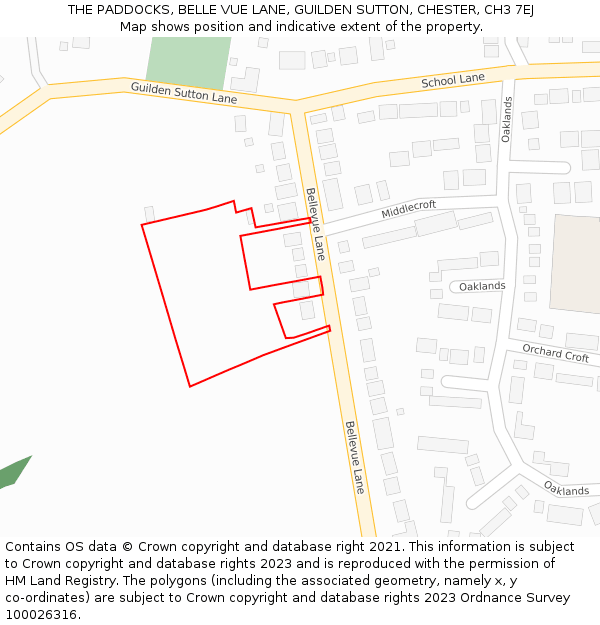 THE PADDOCKS, BELLE VUE LANE, GUILDEN SUTTON, CHESTER, CH3 7EJ: Location map and indicative extent of plot