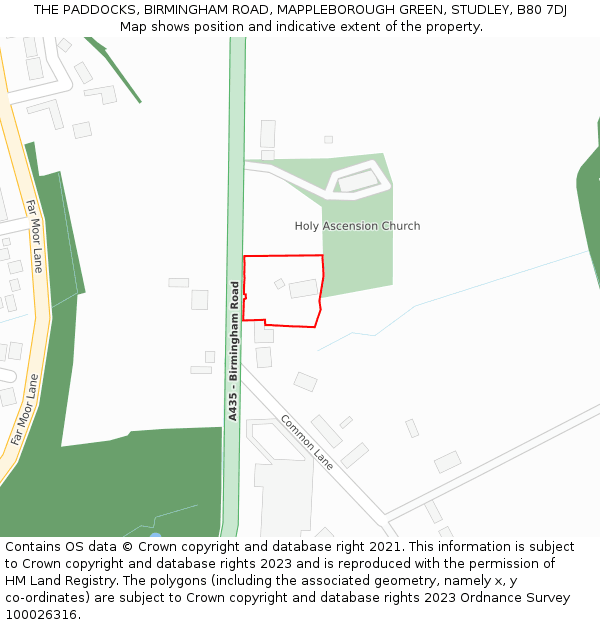 THE PADDOCKS, BIRMINGHAM ROAD, MAPPLEBOROUGH GREEN, STUDLEY, B80 7DJ: Location map and indicative extent of plot