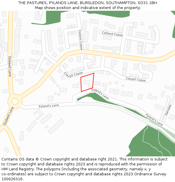 THE PASTURES, PYLANDS LANE, BURSLEDON, SOUTHAMPTON, SO31 1BH: Location map and indicative extent of plot