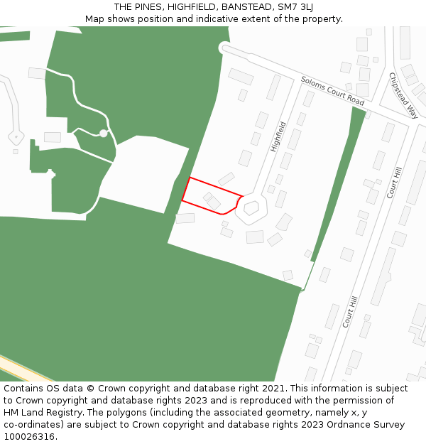 THE PINES, HIGHFIELD, BANSTEAD, SM7 3LJ: Location map and indicative extent of plot