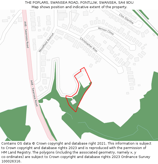 THE POPLARS, SWANSEA ROAD, PONTLLIW, SWANSEA, SA4 9DU: Location map and indicative extent of plot