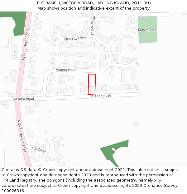 THE RANCH, VICTORIA ROAD, HAYLING ISLAND, PO11 0LU: Location map and indicative extent of plot