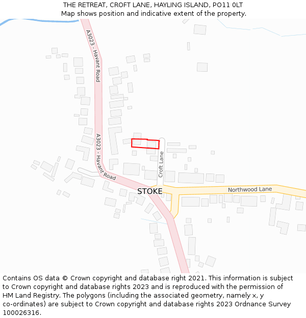 THE RETREAT, CROFT LANE, HAYLING ISLAND, PO11 0LT: Location map and indicative extent of plot