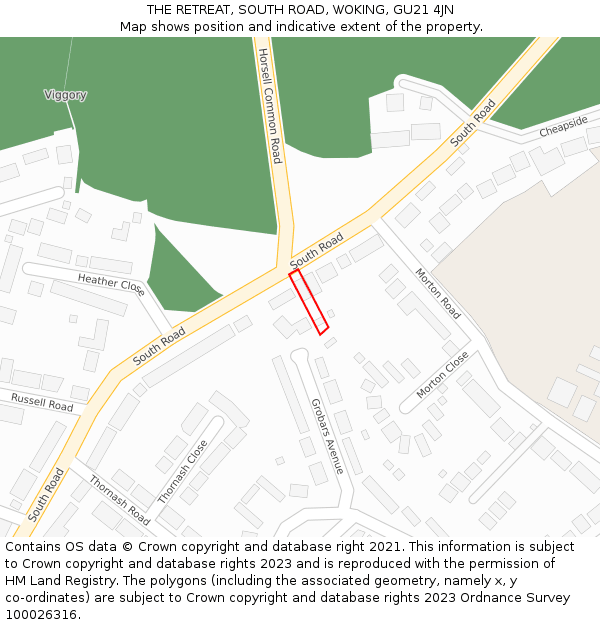 THE RETREAT, SOUTH ROAD, WOKING, GU21 4JN: Location map and indicative extent of plot