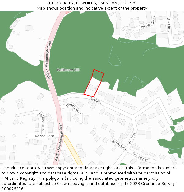 THE ROCKERY, ROWHILLS, FARNHAM, GU9 9AT: Location map and indicative extent of plot