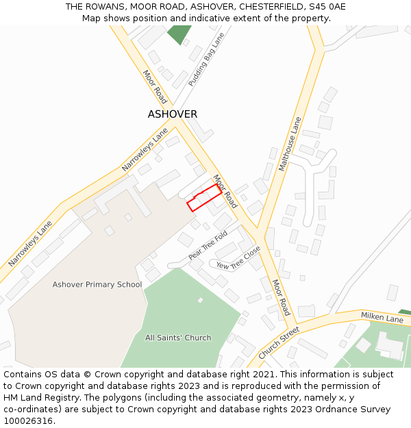 THE ROWANS, MOOR ROAD, ASHOVER, CHESTERFIELD, S45 0AE: Location map and indicative extent of plot