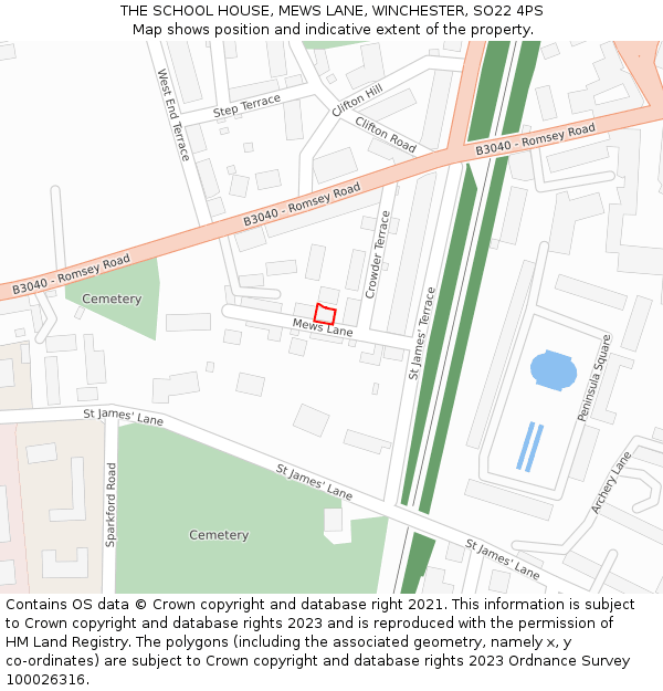 THE SCHOOL HOUSE, MEWS LANE, WINCHESTER, SO22 4PS: Location map and indicative extent of plot