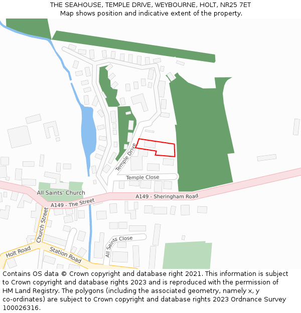 THE SEAHOUSE, TEMPLE DRIVE, WEYBOURNE, HOLT, NR25 7ET: Location map and indicative extent of plot