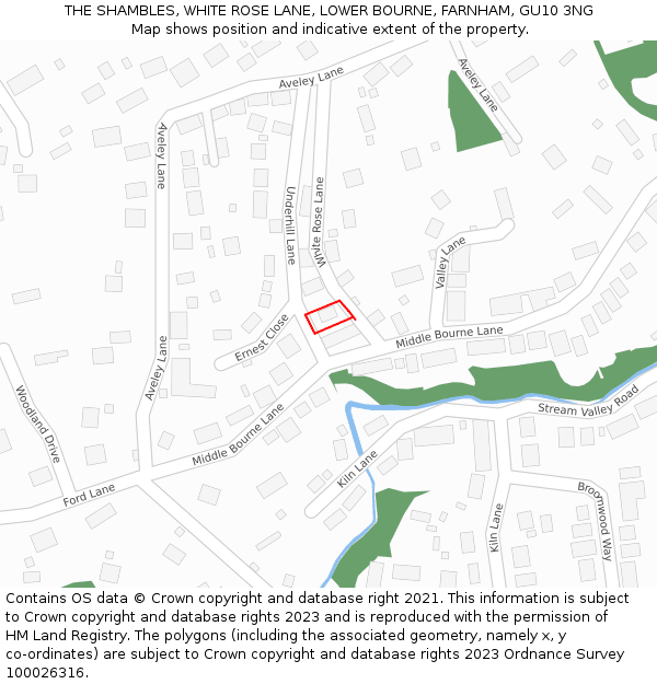 THE SHAMBLES, WHITE ROSE LANE, LOWER BOURNE, FARNHAM, GU10 3NG: Location map and indicative extent of plot