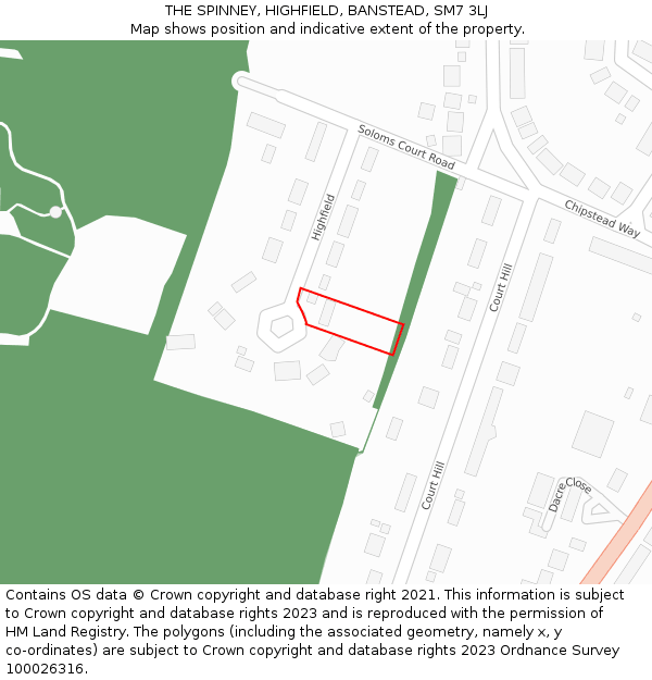 THE SPINNEY, HIGHFIELD, BANSTEAD, SM7 3LJ: Location map and indicative extent of plot