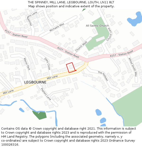 THE SPINNEY, MILL LANE, LEGBOURNE, LOUTH, LN11 8LT: Location map and indicative extent of plot