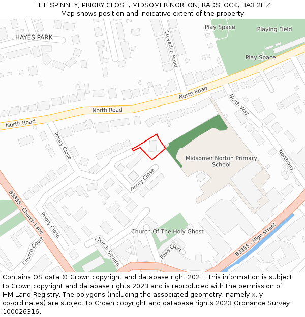 THE SPINNEY, PRIORY CLOSE, MIDSOMER NORTON, RADSTOCK, BA3 2HZ: Location map and indicative extent of plot