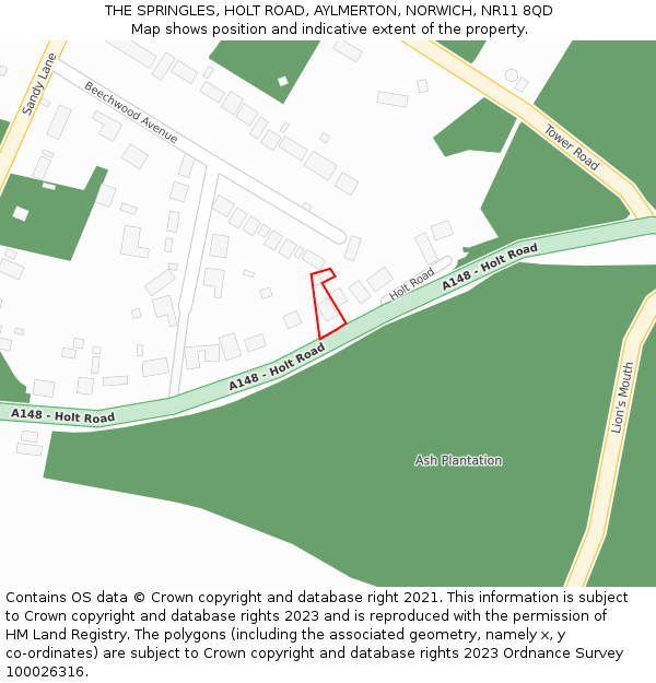 THE SPRINGLES, HOLT ROAD, AYLMERTON, NORWICH, NR11 8QD: Location map and indicative extent of plot