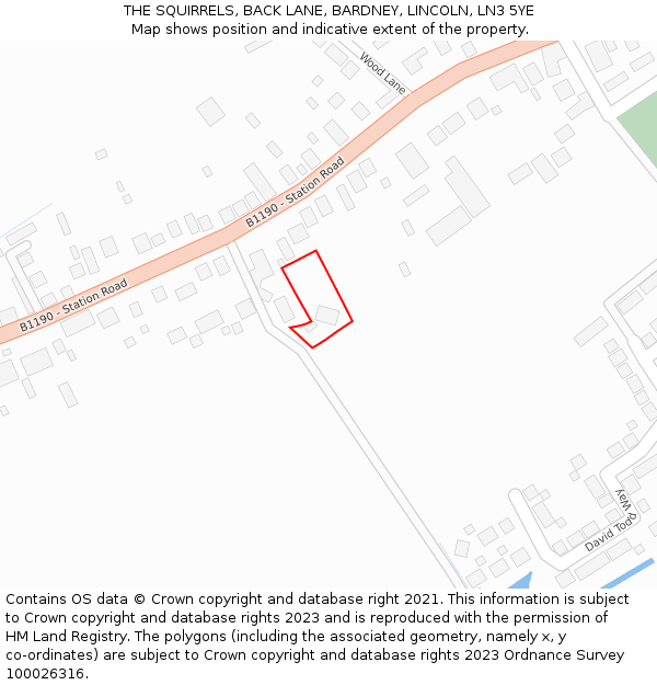 THE SQUIRRELS, BACK LANE, BARDNEY, LINCOLN, LN3 5YE: Location map and indicative extent of plot