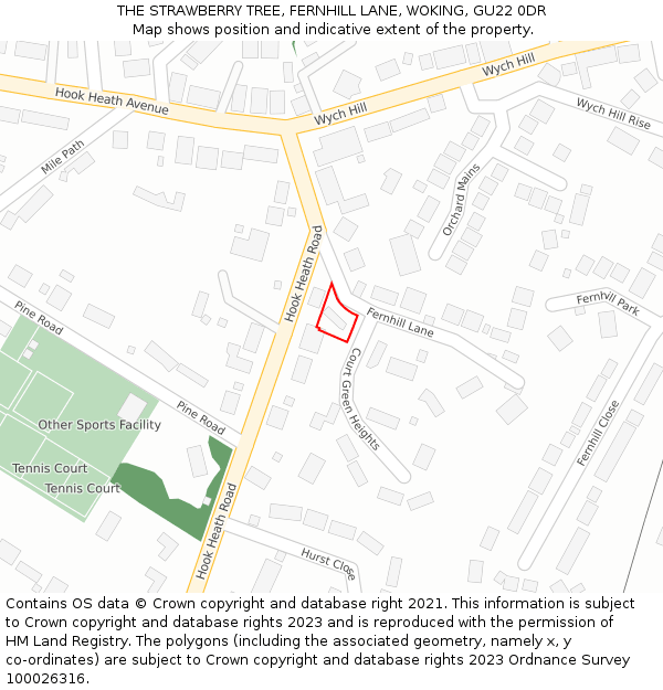 THE STRAWBERRY TREE, FERNHILL LANE, WOKING, GU22 0DR: Location map and indicative extent of plot