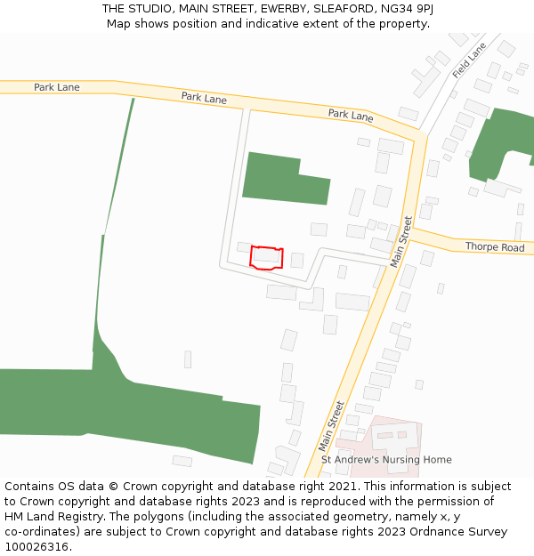 THE STUDIO, MAIN STREET, EWERBY, SLEAFORD, NG34 9PJ: Location map and indicative extent of plot