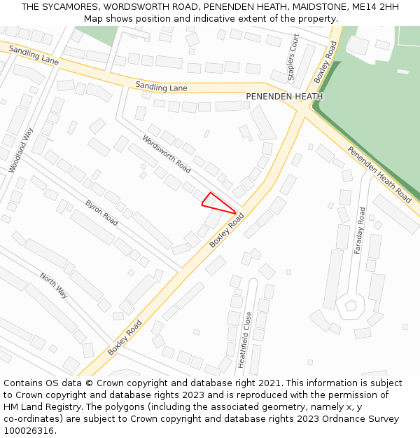 THE SYCAMORES, WORDSWORTH ROAD, PENENDEN HEATH, MAIDSTONE, ME14 2HH: Location map and indicative extent of plot