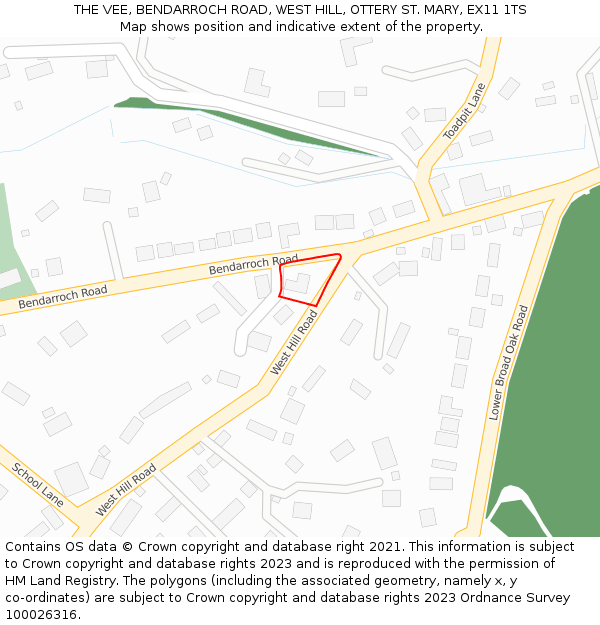 THE VEE, BENDARROCH ROAD, WEST HILL, OTTERY ST. MARY, EX11 1TS: Location map and indicative extent of plot