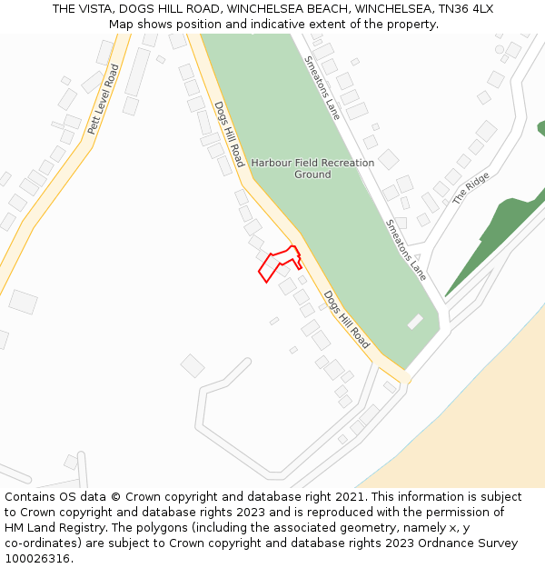 THE VISTA, DOGS HILL ROAD, WINCHELSEA BEACH, WINCHELSEA, TN36 4LX: Location map and indicative extent of plot