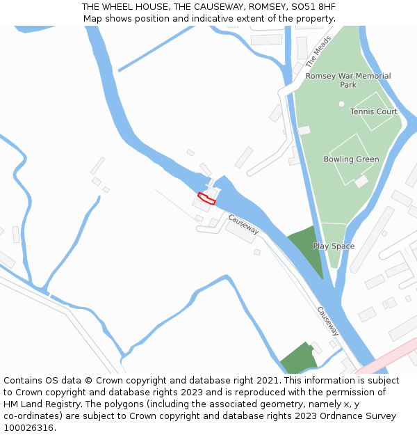 THE WHEEL HOUSE, THE CAUSEWAY, ROMSEY, SO51 8HF: Location map and indicative extent of plot