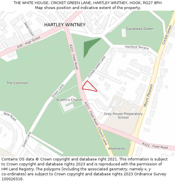 THE WHITE HOUSE, CRICKET GREEN LANE, HARTLEY WINTNEY, HOOK, RG27 8PH: Location map and indicative extent of plot