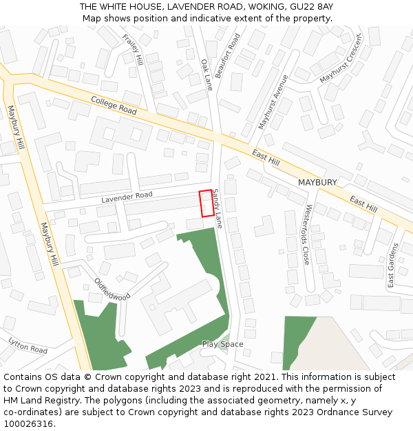 THE WHITE HOUSE, LAVENDER ROAD, WOKING, GU22 8AY: Location map and indicative extent of plot