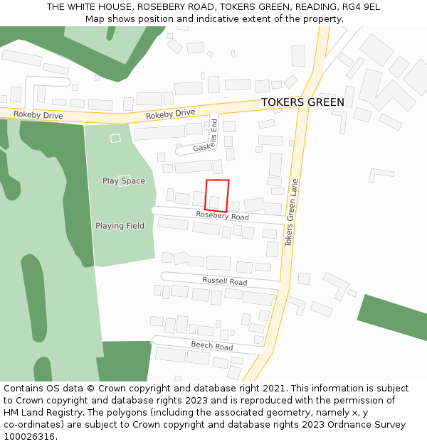 THE WHITE HOUSE, ROSEBERY ROAD, TOKERS GREEN, READING, RG4 9EL: Location map and indicative extent of plot