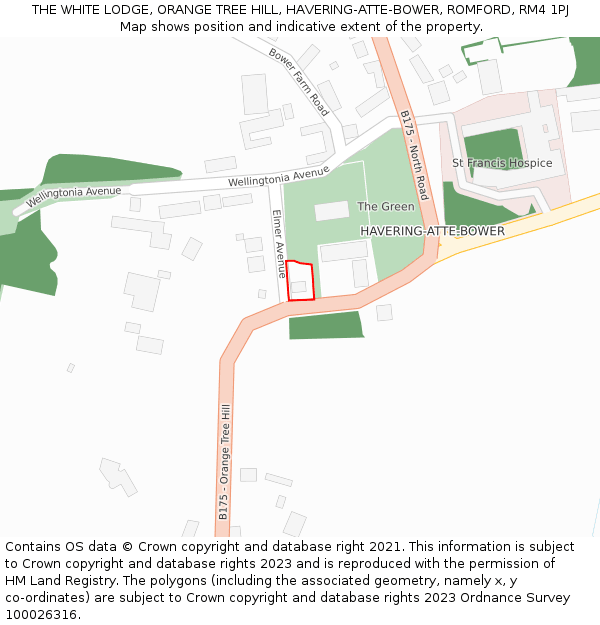 THE WHITE LODGE, ORANGE TREE HILL, HAVERING-ATTE-BOWER, ROMFORD, RM4 1PJ: Location map and indicative extent of plot