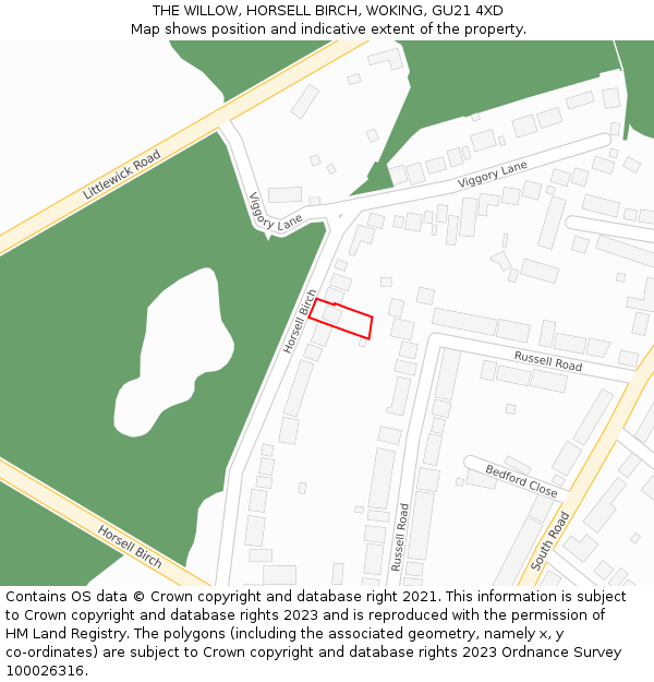 THE WILLOW, HORSELL BIRCH, WOKING, GU21 4XD: Location map and indicative extent of plot