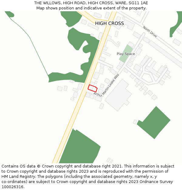 THE WILLOWS, HIGH ROAD, HIGH CROSS, WARE, SG11 1AE: Location map and indicative extent of plot