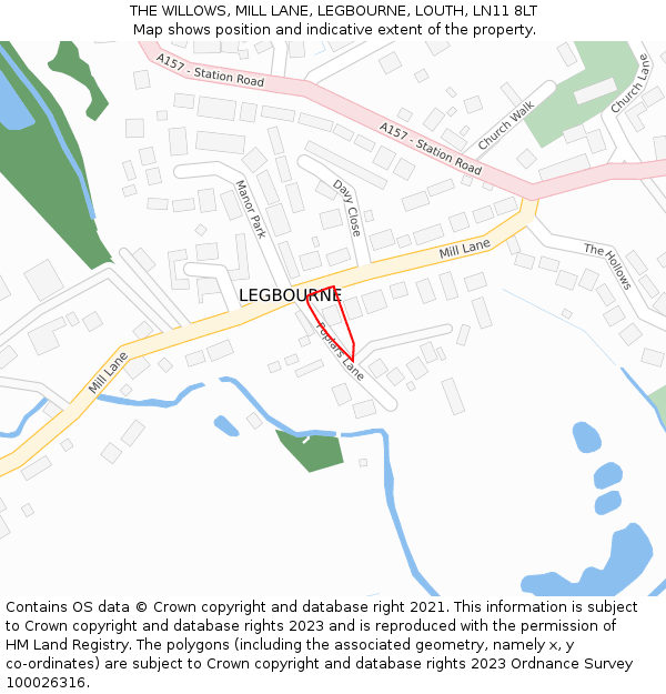 THE WILLOWS, MILL LANE, LEGBOURNE, LOUTH, LN11 8LT: Location map and indicative extent of plot