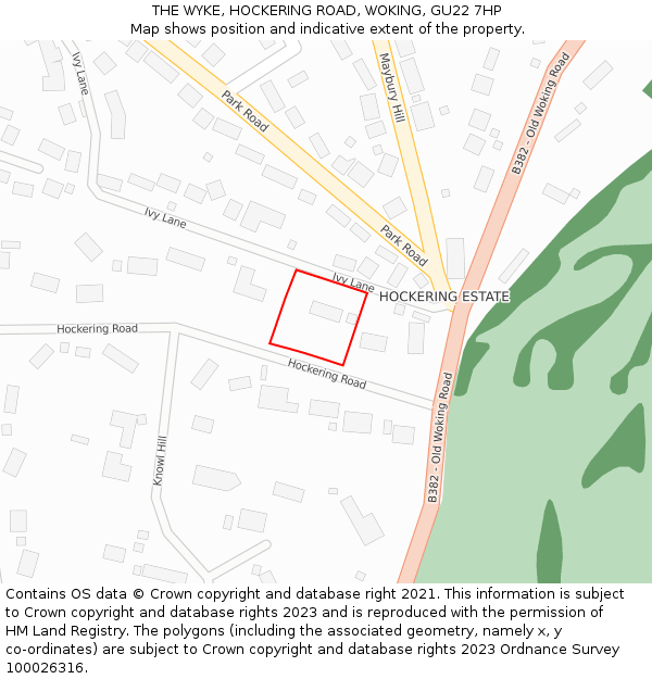 THE WYKE, HOCKERING ROAD, WOKING, GU22 7HP: Location map and indicative extent of plot