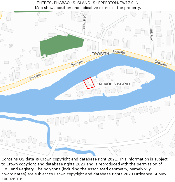 THEBES, PHARAOHS ISLAND, SHEPPERTON, TW17 9LN: Location map and indicative extent of plot