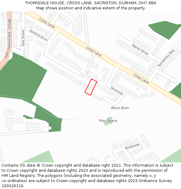 THORNDALE HOUSE, CROSS LANE, SACRISTON, DURHAM, DH7 6BA: Location map and indicative extent of plot
