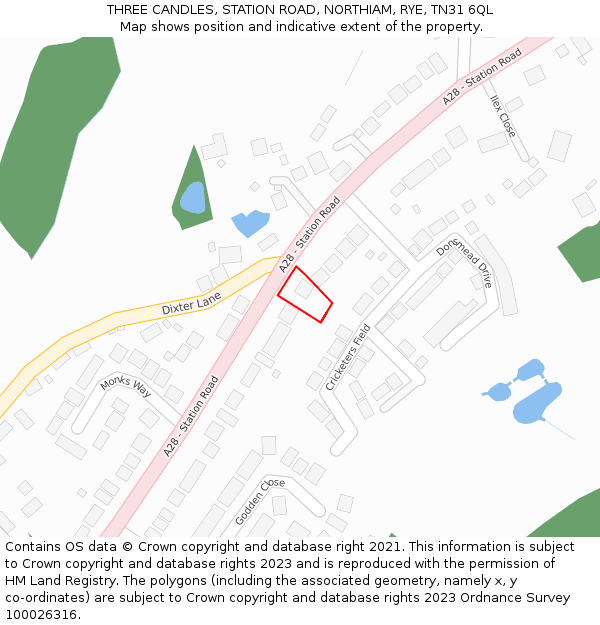 THREE CANDLES, STATION ROAD, NORTHIAM, RYE, TN31 6QL: Location map and indicative extent of plot